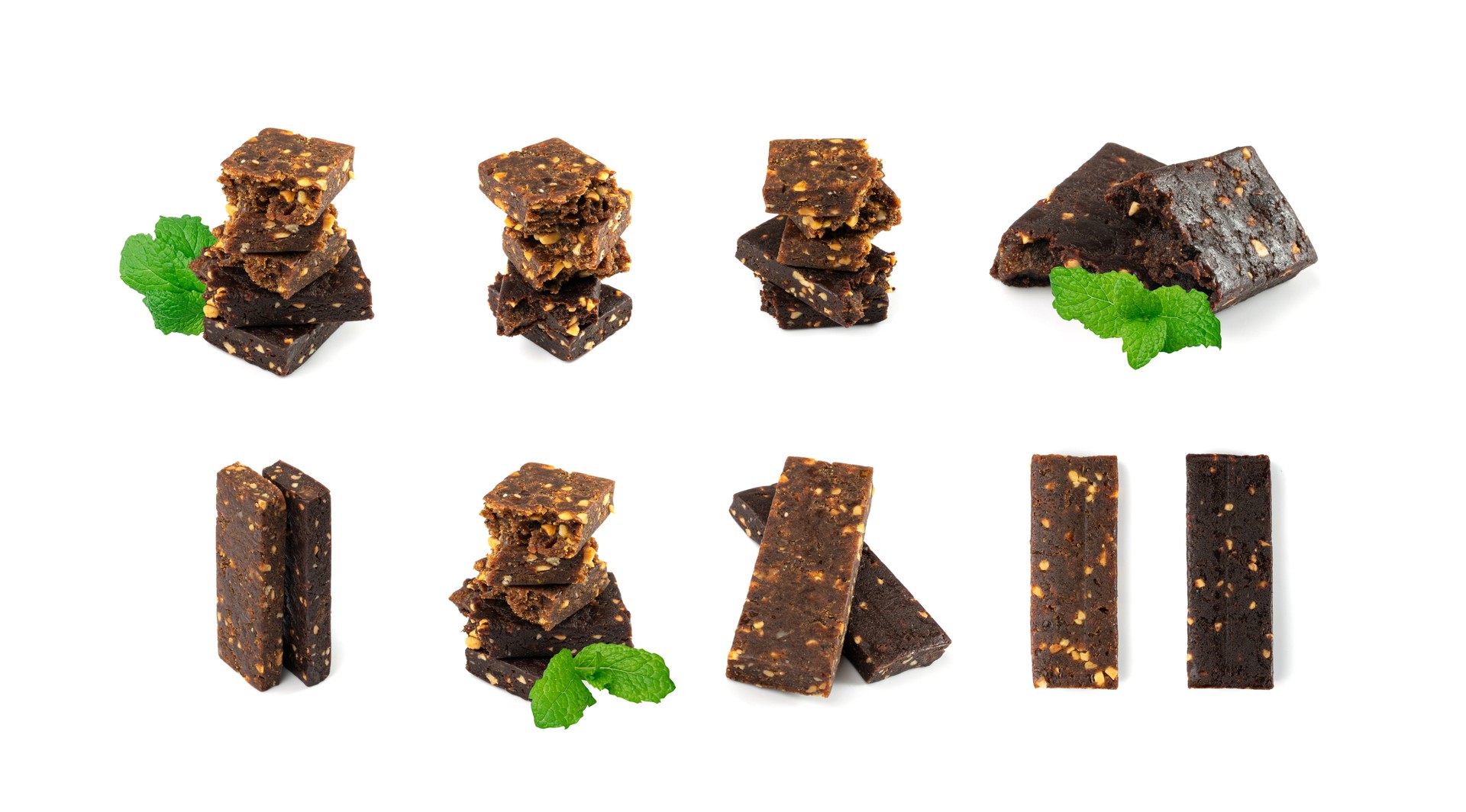 Cocoa Chia Paleo Bar, Crumbled Energy Snack with Nuts Isolated. Muesli Snack, Protein Candy