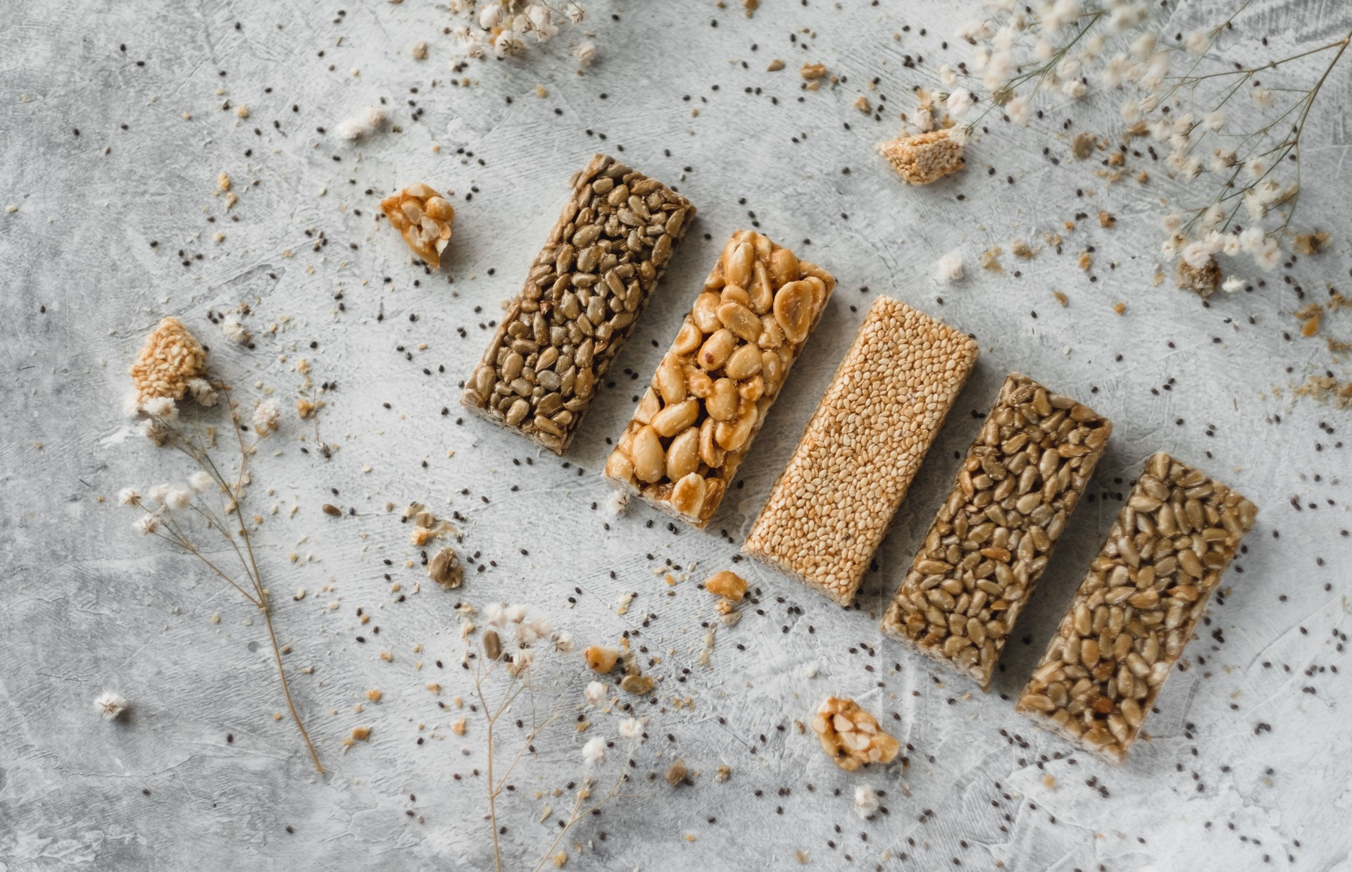 Sweet natural fitness bars with nuts and cereals.